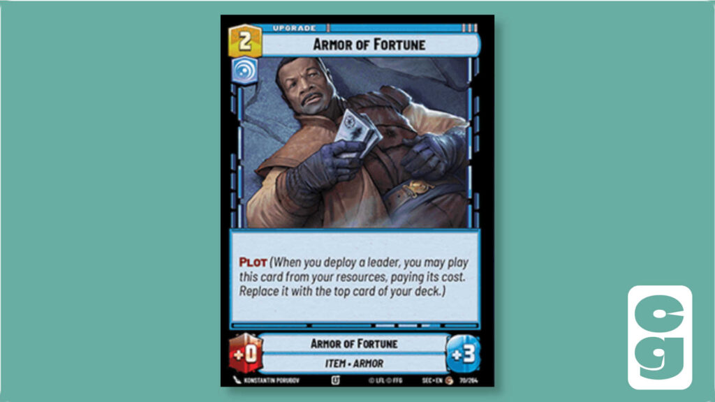 The Armor of Fortune card from Star Wars Unlimited set, Secrets of Power
