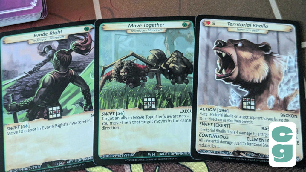 Genesis: Battle of Champions examples of awareness grids on different card types