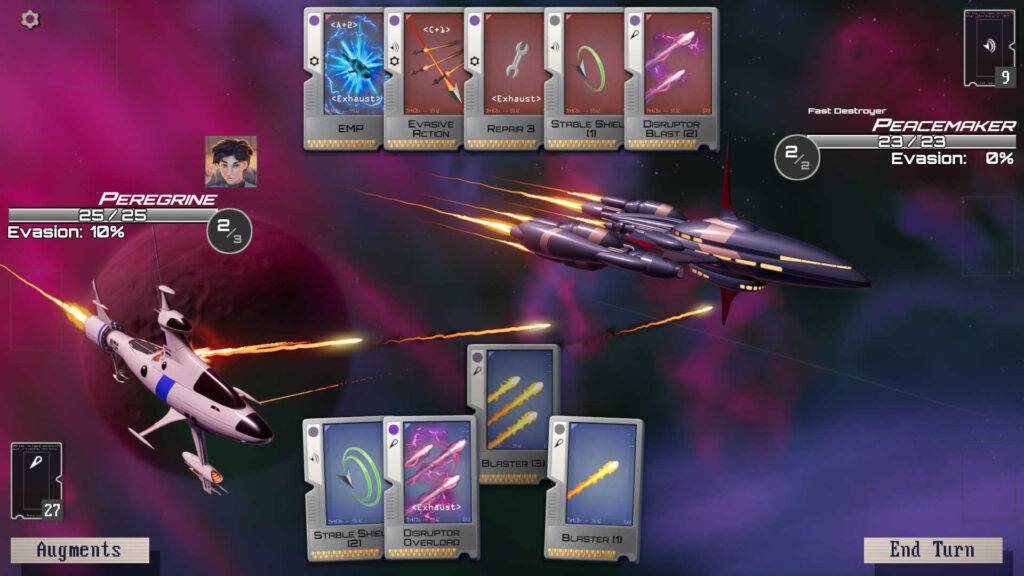 Combat Screen on a fuchsia background in Command Deck