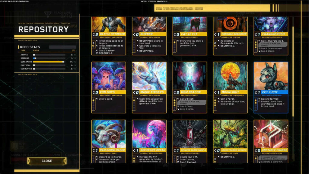 Card collection from Into the Grid