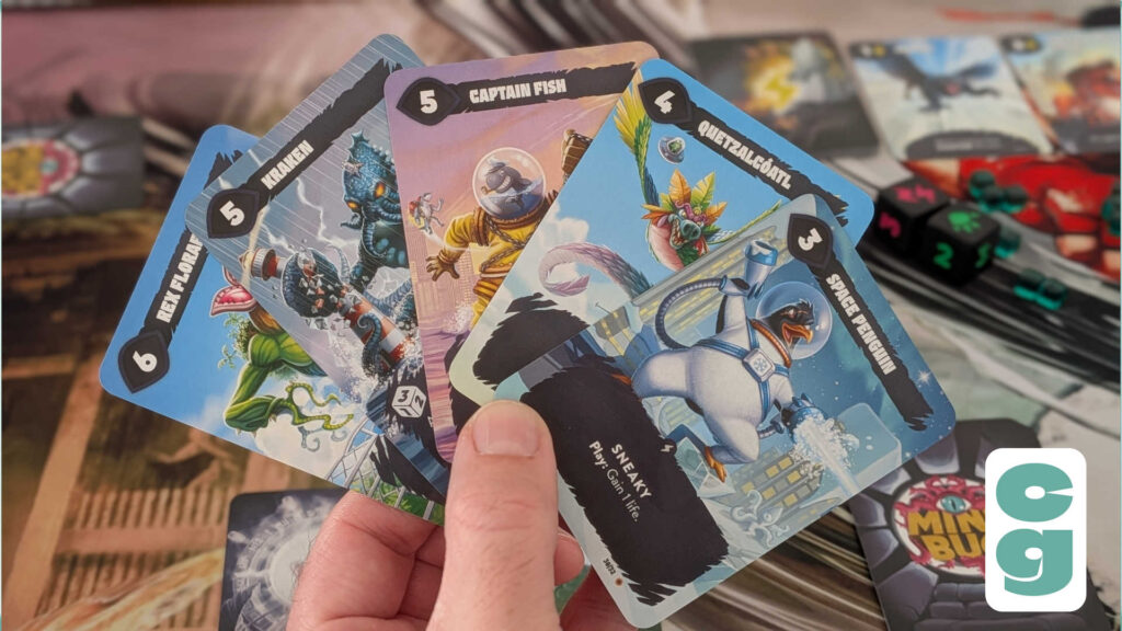 Hand of cards in Mindbug x King of Tokyo