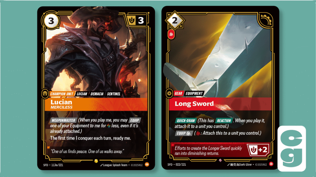 Weaponmaster and Quick-Draw cards from Riftbound: Spiritforged