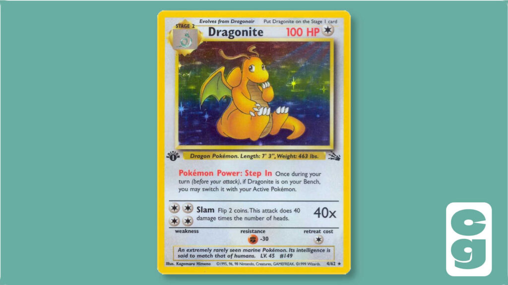 Dragonite card from the Fossil Pokémon set
