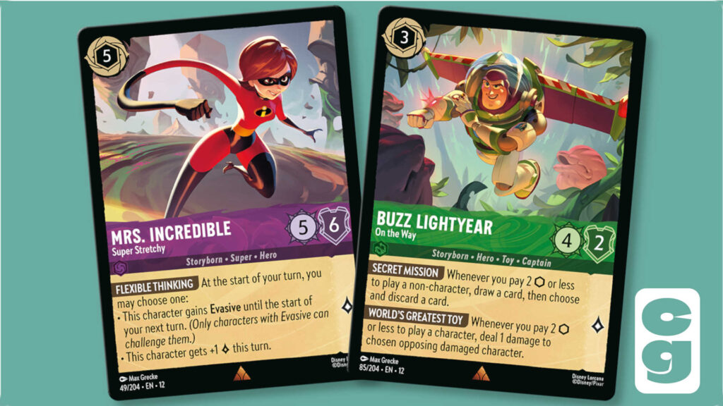 Mrs Incredible and Buzz Lightyear cards for Disney Lorcana