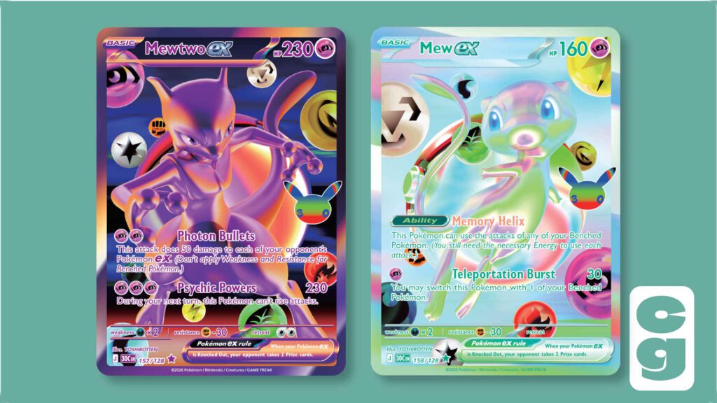 Mewtwo ex and Mew Future Rares from 30th Celebration Pokémon ser